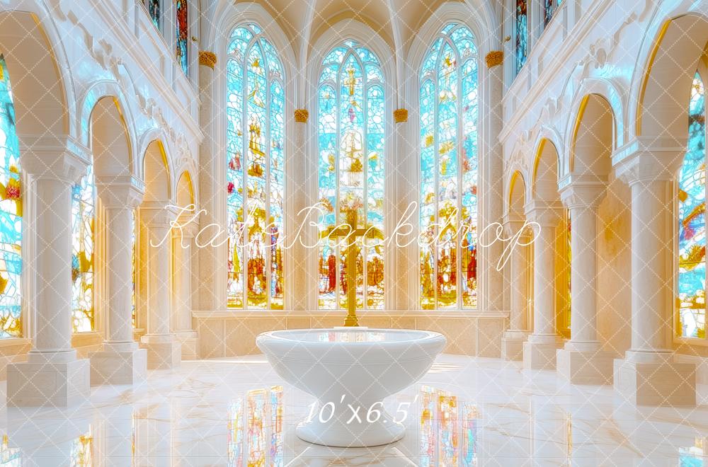 Kate Église Baptême Vitraux Élégant Toile de fond conçue par Mini MakeBelieve - Kate Backdrop FR