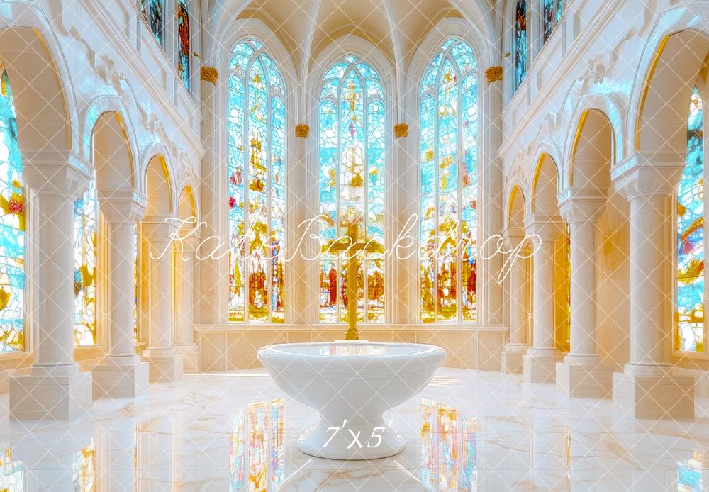 Kate Église Baptême Vitraux Élégant Toile de fond conçue par Mini MakeBelieve - Kate Backdrop FR