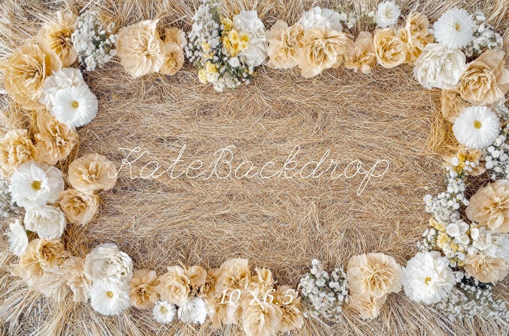 Kate Bohème Fleur Nouveau-né Beige Sol Toile de fond conçue par Mini MakeBelieve - Kate Backdrop FR