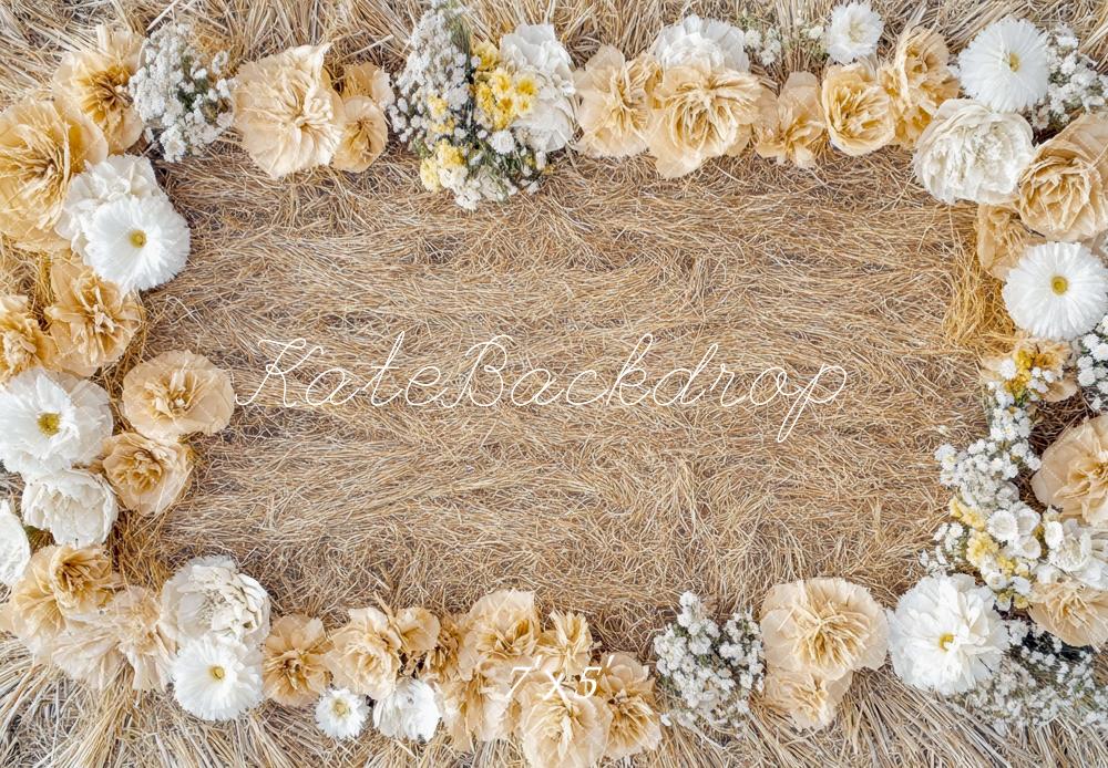 Kate Bohème Fleur Nouveau-né Beige Sol Toile de fond conçue par Mini MakeBelieve - Kate Backdrop FR