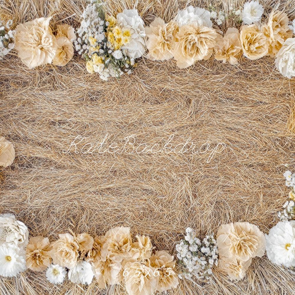 Kate Bohème Fleur Nouveau-né Beige Sol Toile de fond conçue par Mini MakeBelieve - Kate Backdrop FR