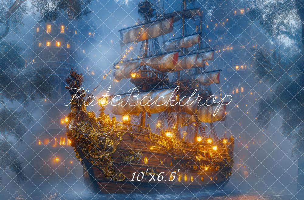 Kate Pirate Bateau Brume Aventure Toile de fond conçue par Mini MakeBelieve - Kate Backdrop FR