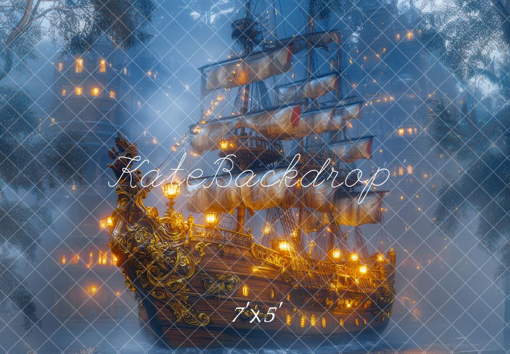 Kate Pirate Bateau Brume Aventure Toile de fond conçue par Mini MakeBelieve - Kate Backdrop FR