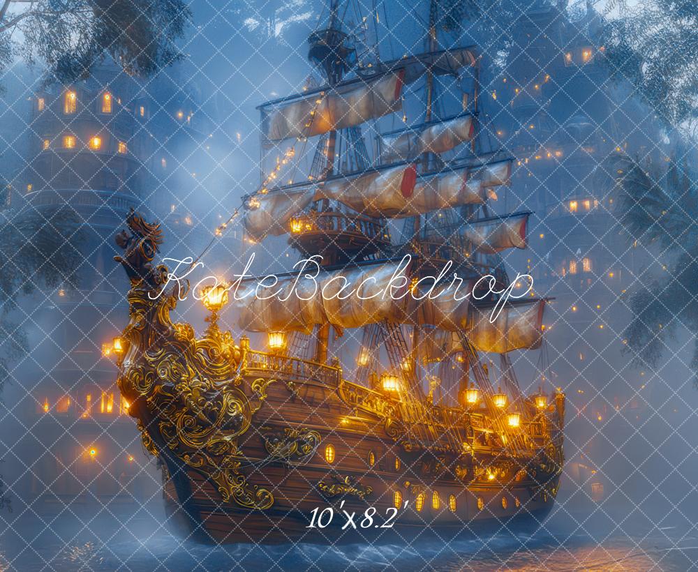 Kate Pirate Bateau Brume Aventure Toile de fond conçue par Mini MakeBelieve - Kate Backdrop FR