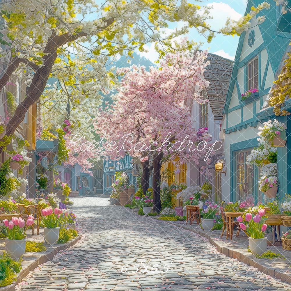 Kate Printemps Fleurs Village Chemin Toile de fond conçue par Mini MakeBelieve - Kate Backdrop FR