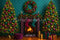 Kate Sapin de Noël Cheminée Bougies Vert Toile de fond conçue par Megan Leigh - Kate Backdrop FR