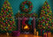 Kate Sapin de Noël Cheminée Bougies Vert Toile de fond conçue par Megan Leigh - Kate Backdrop FR
