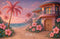 Kate Plage Tropical Maison Rose Fleur Toile de fond conçu par Ashley Paul - Kate Backdrop FR