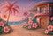 Kate Plage Tropical Maison Rose Fleur Toile de fond conçu par Ashley Paul - Kate Backdrop FR
