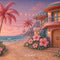 Kate Plage Tropical Maison Rose Fleur Toile de fond conçu par Ashley Paul - Kate Backdrop FR