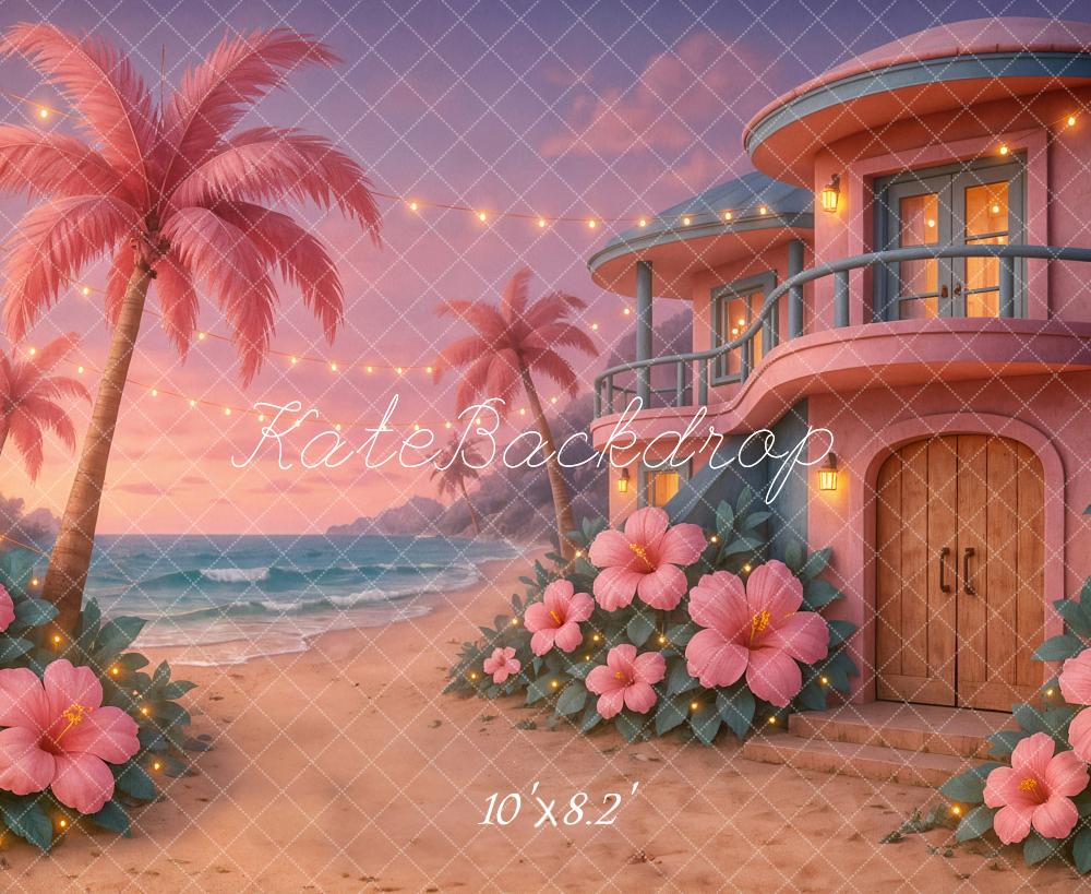 Kate Plage Tropical Maison Rose Fleur Toile de fond conçu par Ashley Paul
