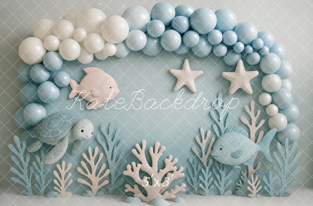 Kate Anniversaire Océan Poisson Tortue Toile de fond conçu par Ashley Paul - Kate Backdrop FR