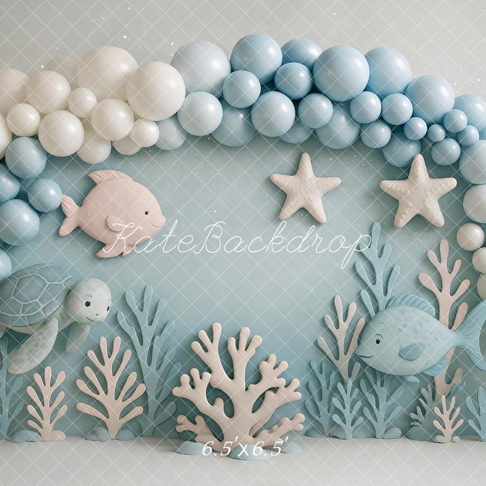 Kate Anniversaire Océan Poisson Tortue Toile de fond conçu par Ashley Paul - Kate Backdrop FR