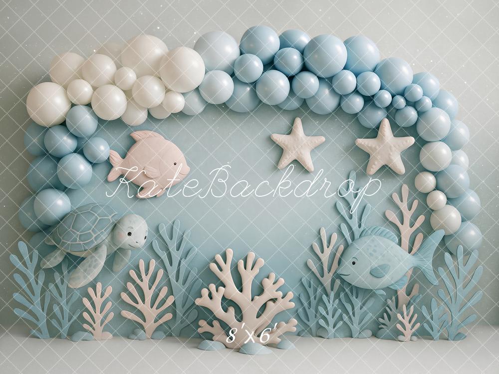 Kate Anniversaire Océan Poisson Tortue Toile de fond conçu par Ashley Paul - Kate Backdrop FR