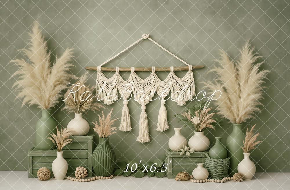 Kate Bohème Fête des Mères Vert Vase Toile de fond conçu par Ashley Paul - Kate Backdrop FR