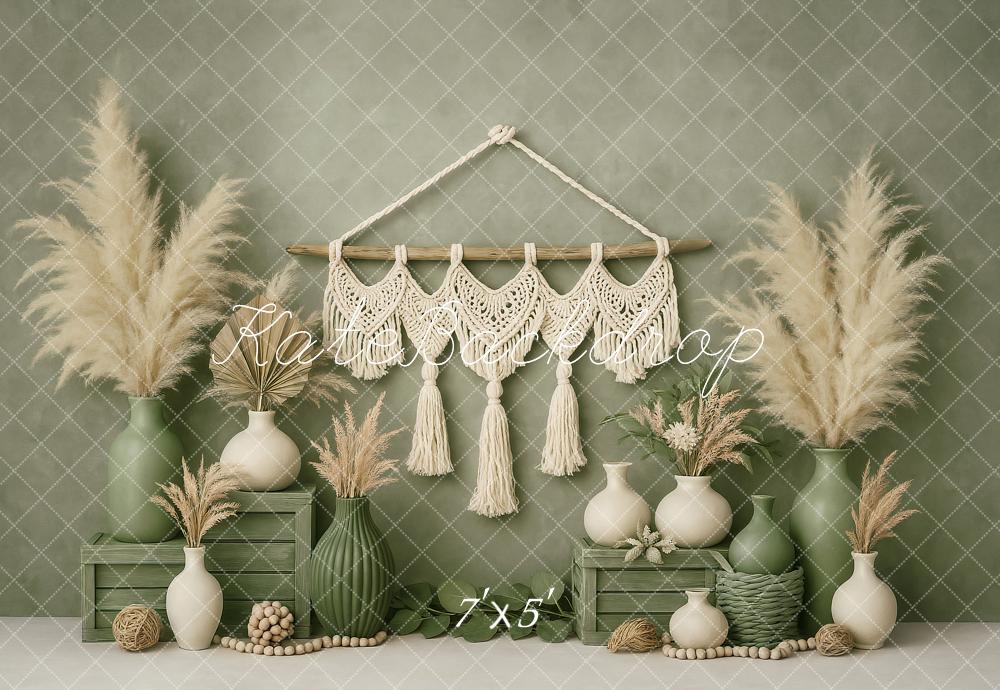 Kate Bohème Fête des Mères Vert Vase Toile de fond conçu par Ashley Paul - Kate Backdrop FR