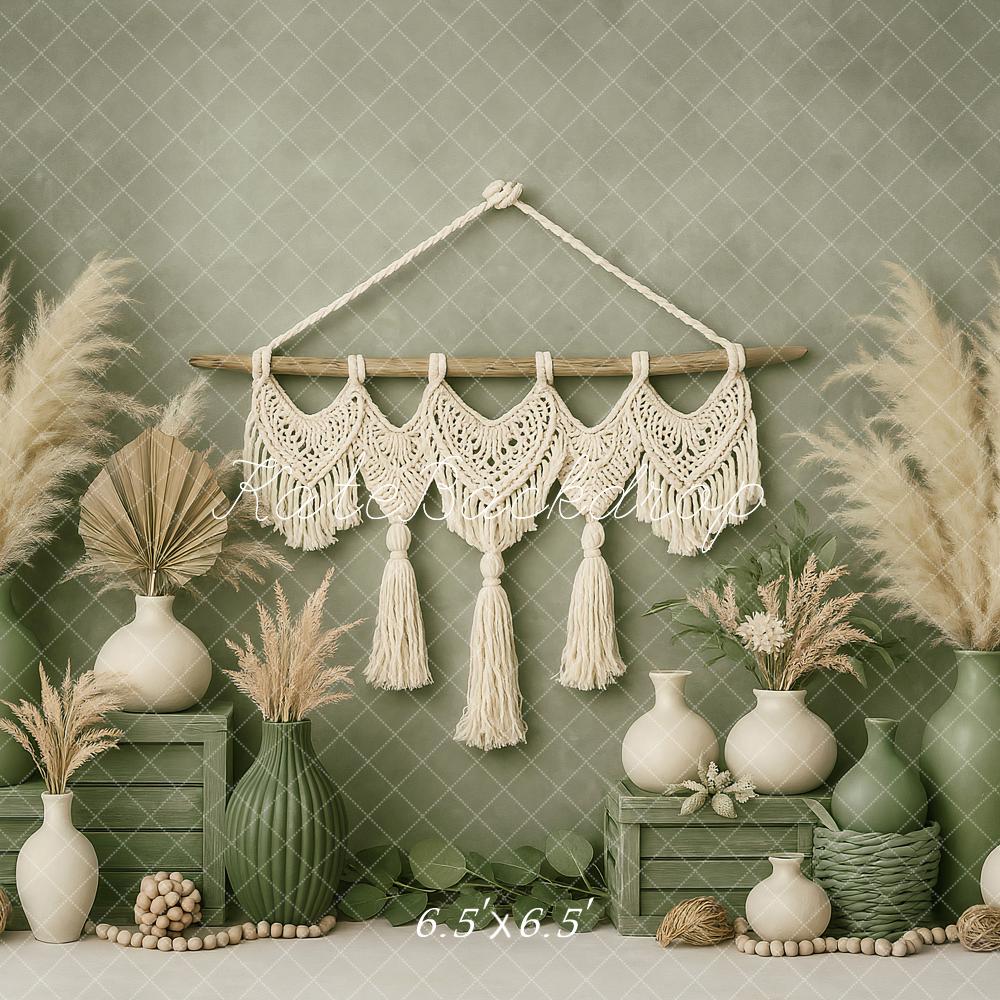 Kate Bohème Fête des Mères Vert Vase Toile de fond conçu par Ashley Paul - Kate Backdrop FR