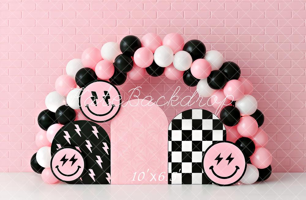Kate Anniversaire Sourire Rose Ballons Arche Toile de fond conçu par Ashley Paul - Kate Backdrop FR