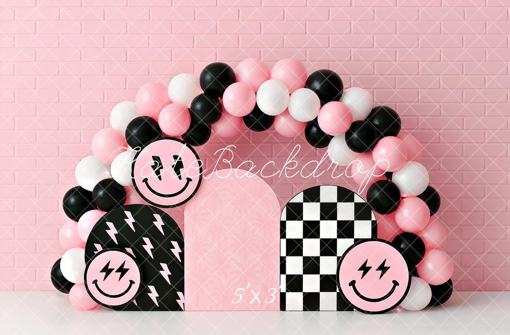 Kate Anniversaire Sourire Rose Ballons Arche Toile de fond conçu par Ashley Paul - Kate Backdrop FR