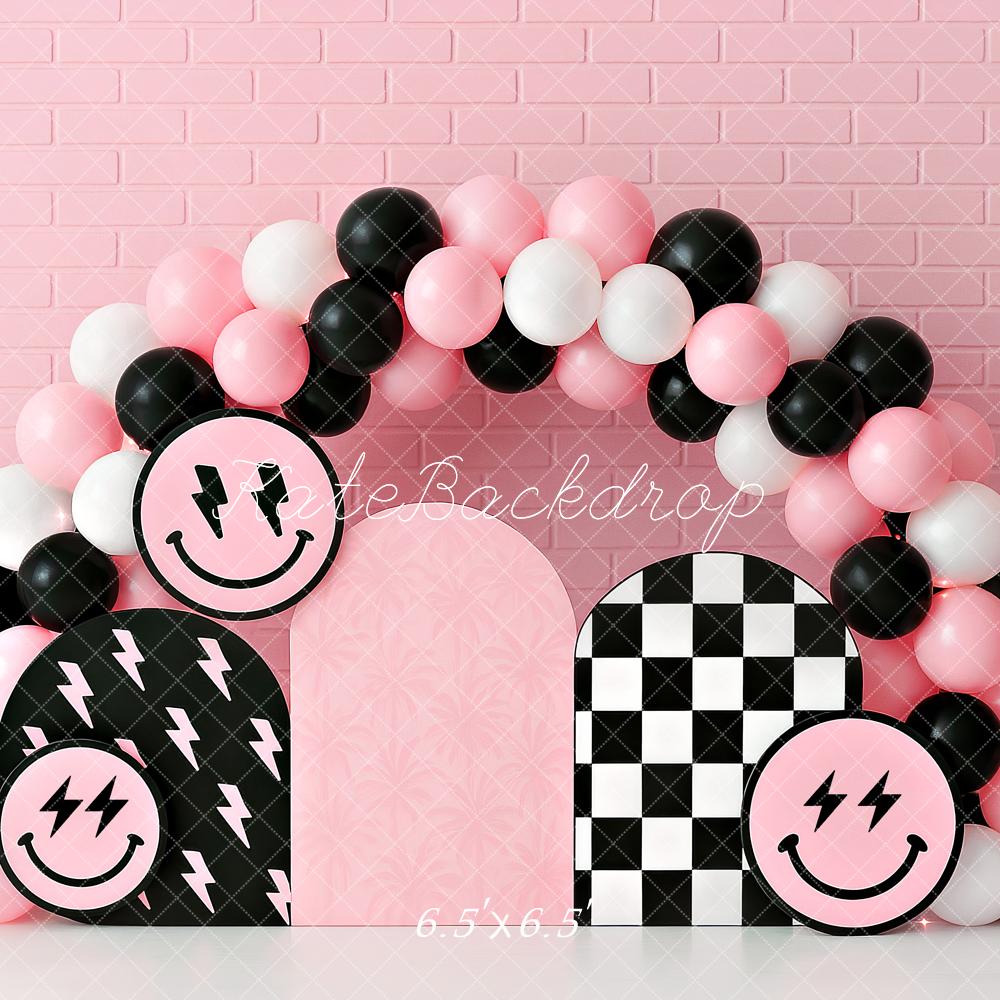Kate Anniversaire Sourire Rose Ballons Arche Toile de fond conçu par Ashley Paul - Kate Backdrop FR