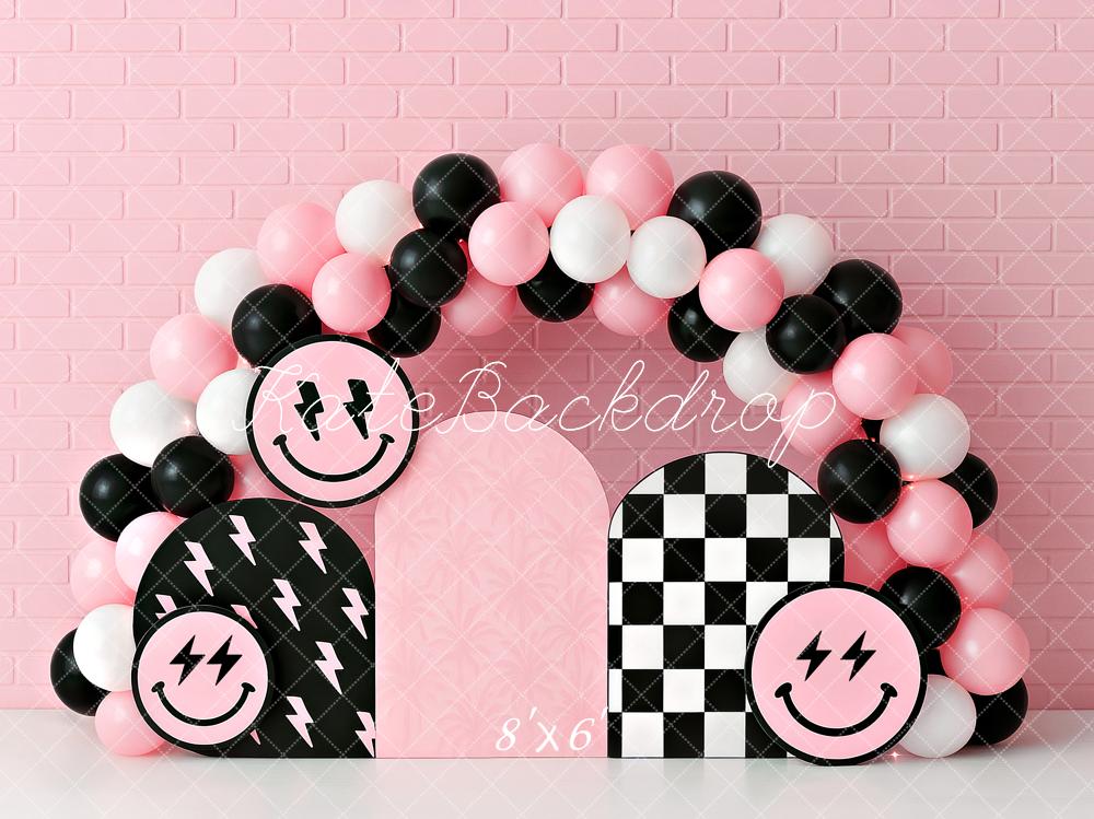 Kate Anniversaire Sourire Rose Ballons Arche Toile de fond conçu par Ashley Paul - Kate Backdrop FR