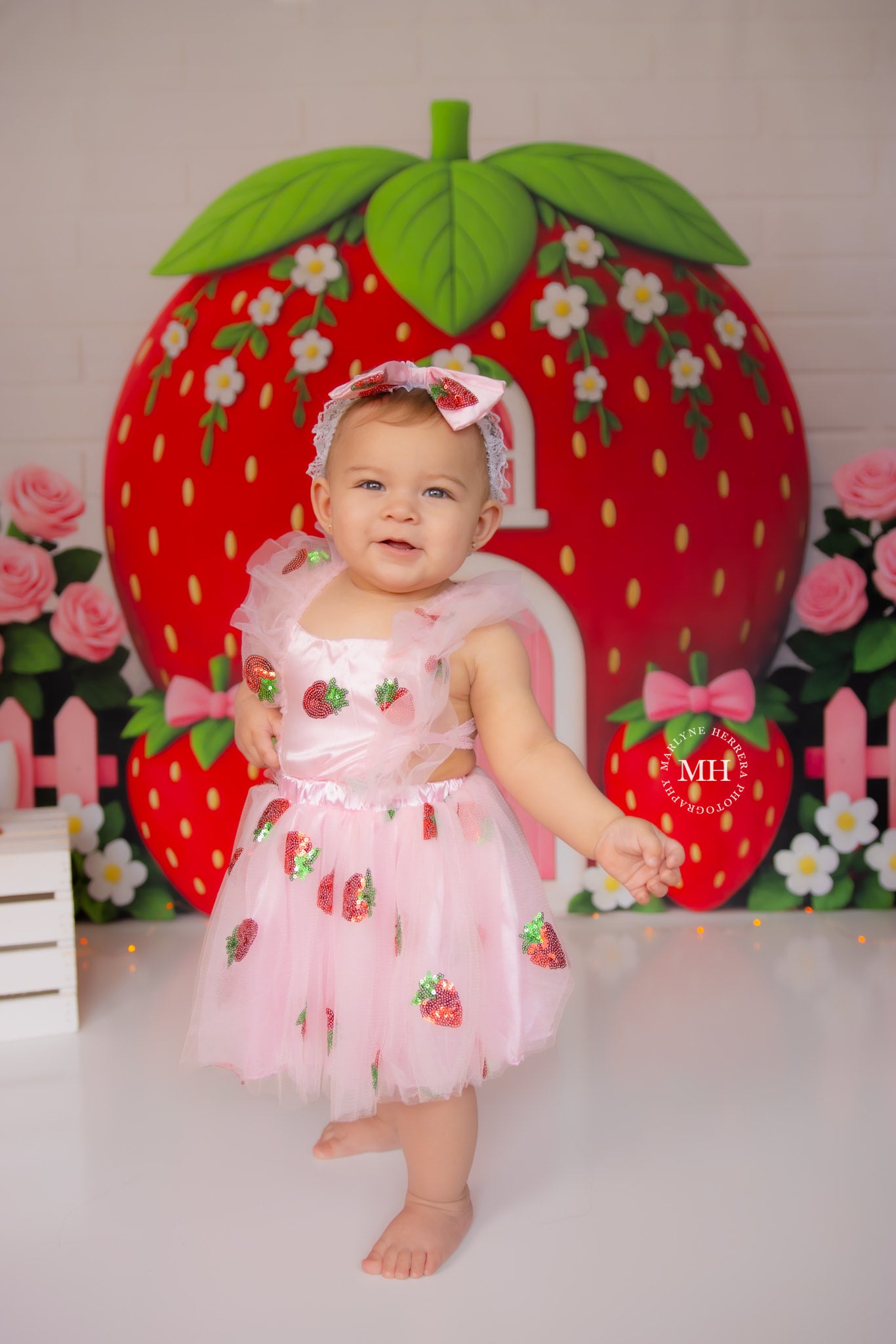Kate Anniversaire Fraise Maison Fleur Toile de fond conçu par Ashley Paul - Kate Backdrop FR