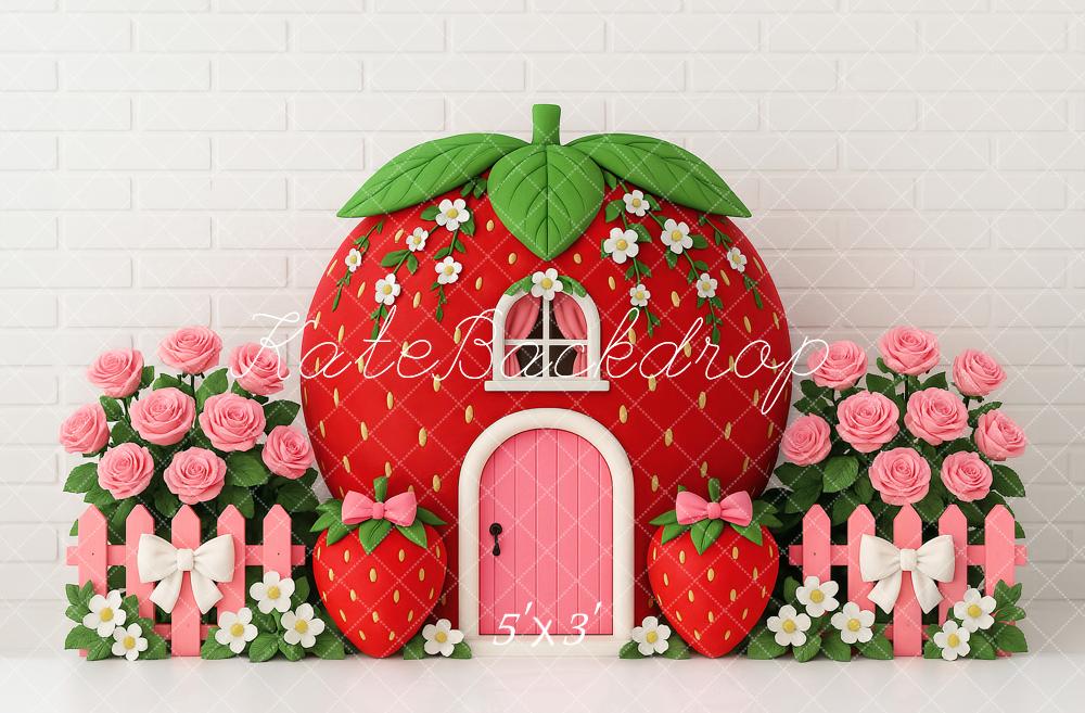 Kate Anniversaire Fraise Maison Fleur Toile de fond conçu par Ashley Paul - Kate Backdrop FR