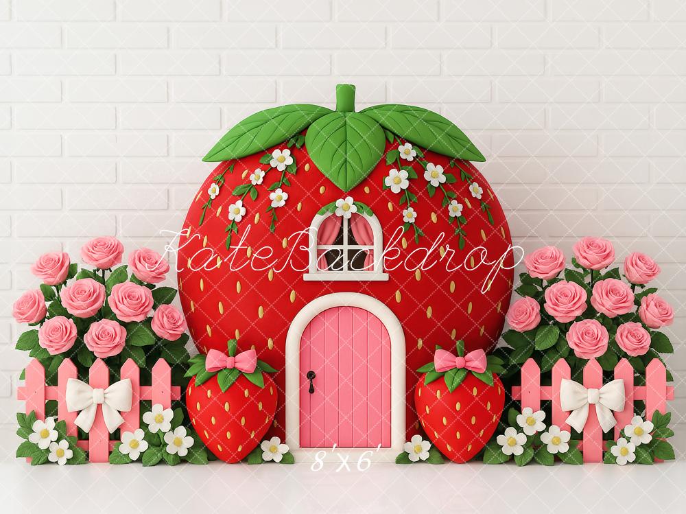 Kate Anniversaire Fraise Maison Fleur Toile de fond conçu par Ashley Paul - Kate Backdrop FR