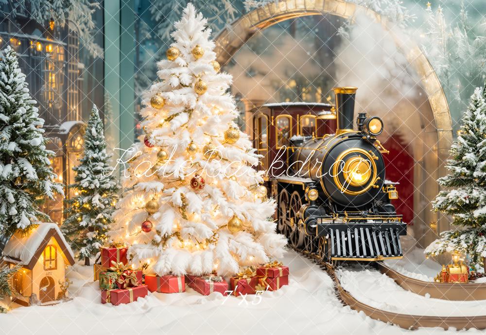 Kate Sapin de Noël Train Polaire Neige Toile de fond conçue par Emetselch