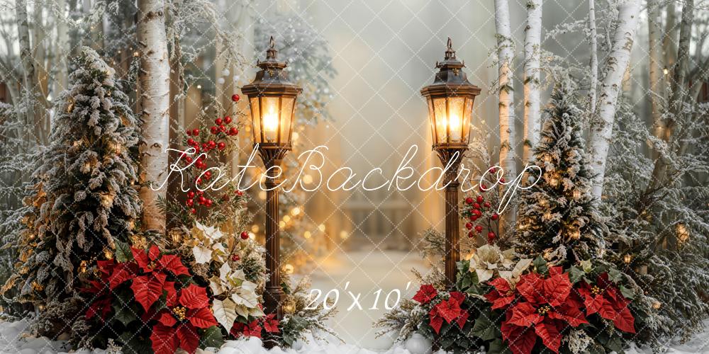 Kate Noël Lanterne Fleur Neige Forêt Toile de fond conçue par Emetselch - Kate Backdrop FR