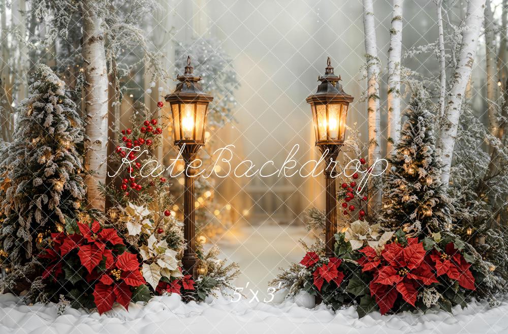Kate Noël Lanterne Fleur Neige Forêt Toile de fond conçue par Emetselch - Kate Backdrop FR
