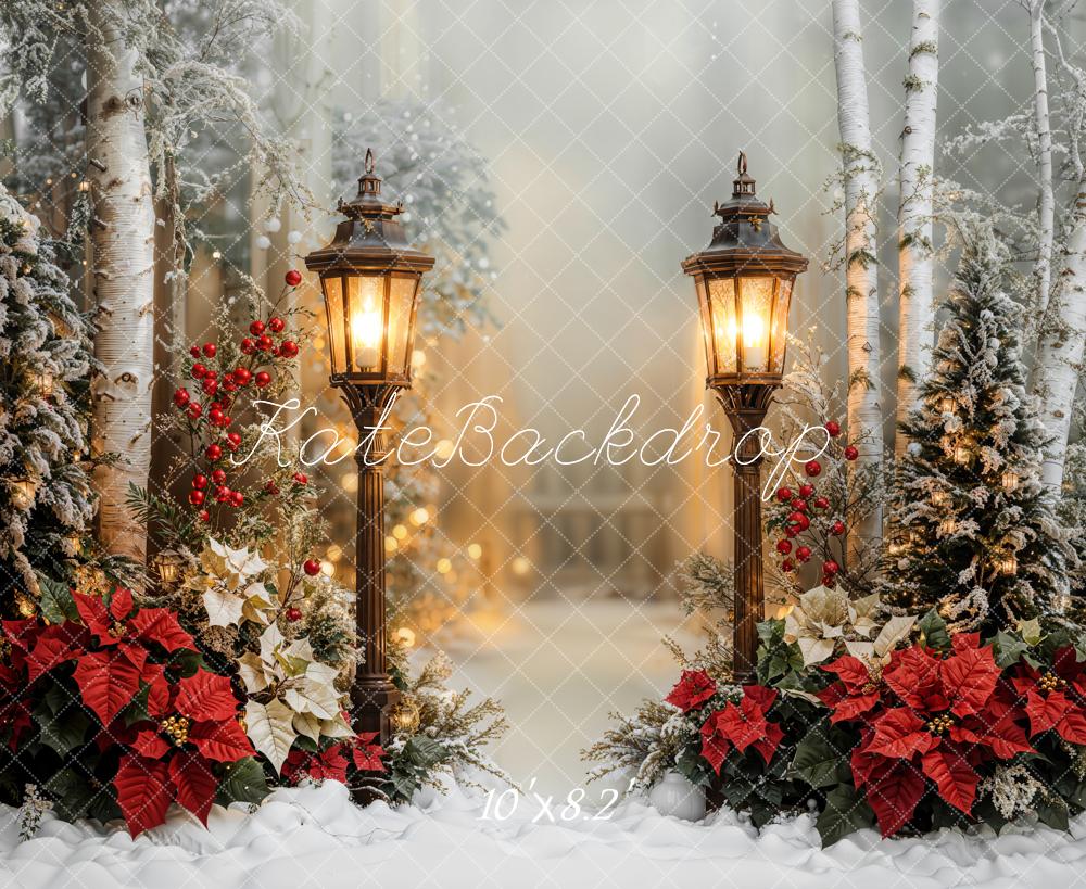 Kate Noël Lanterne Fleur Neige Forêt Toile de fond conçue par Emetselch - Kate Backdrop FR