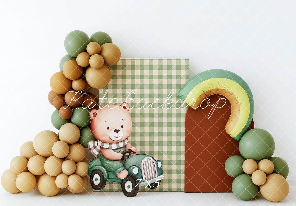 Kate Anniversaire Ours Ballons Vert Toile de fond conçue par Patty Roberts - Kate Backdrop FR