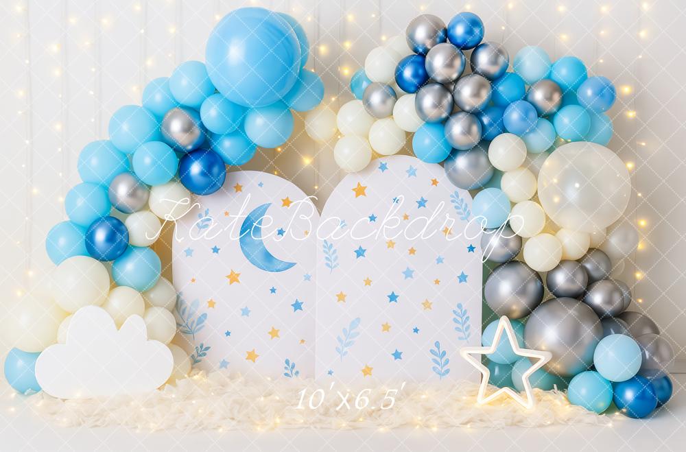 Kate Anniversaire Lune Étoiles Ballon Lumières Toile de fond conçue par Patty Roberts - Kate Backdrop FR