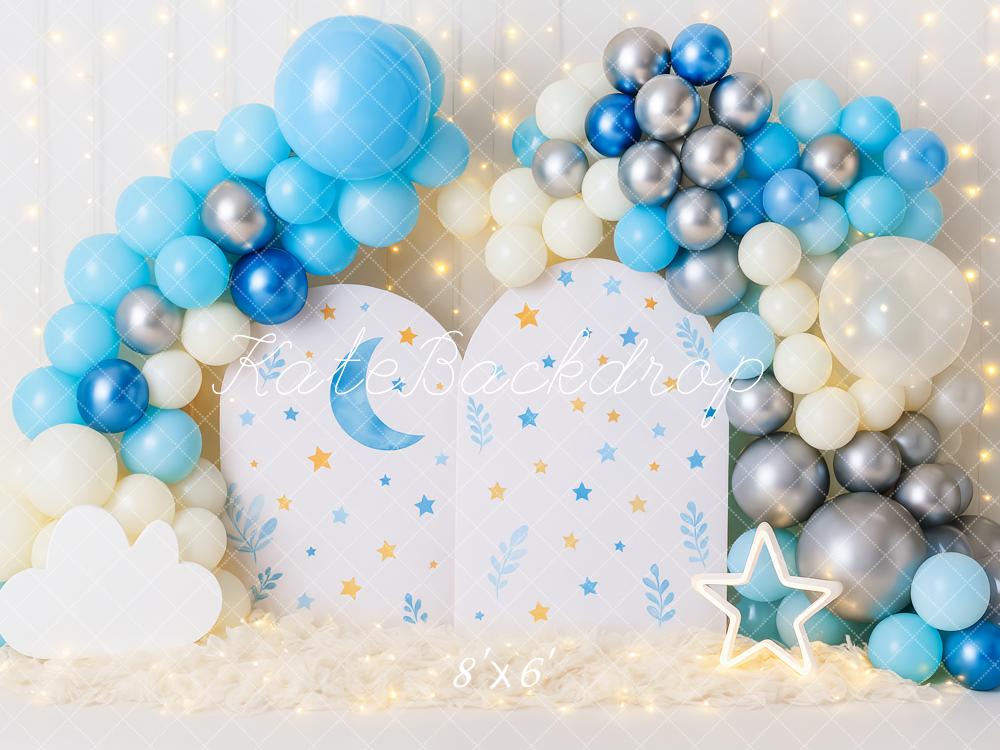 Kate Anniversaire Lune Étoiles Ballon Lumières Toile de fond conçue par Patty Roberts - Kate Backdrop FR