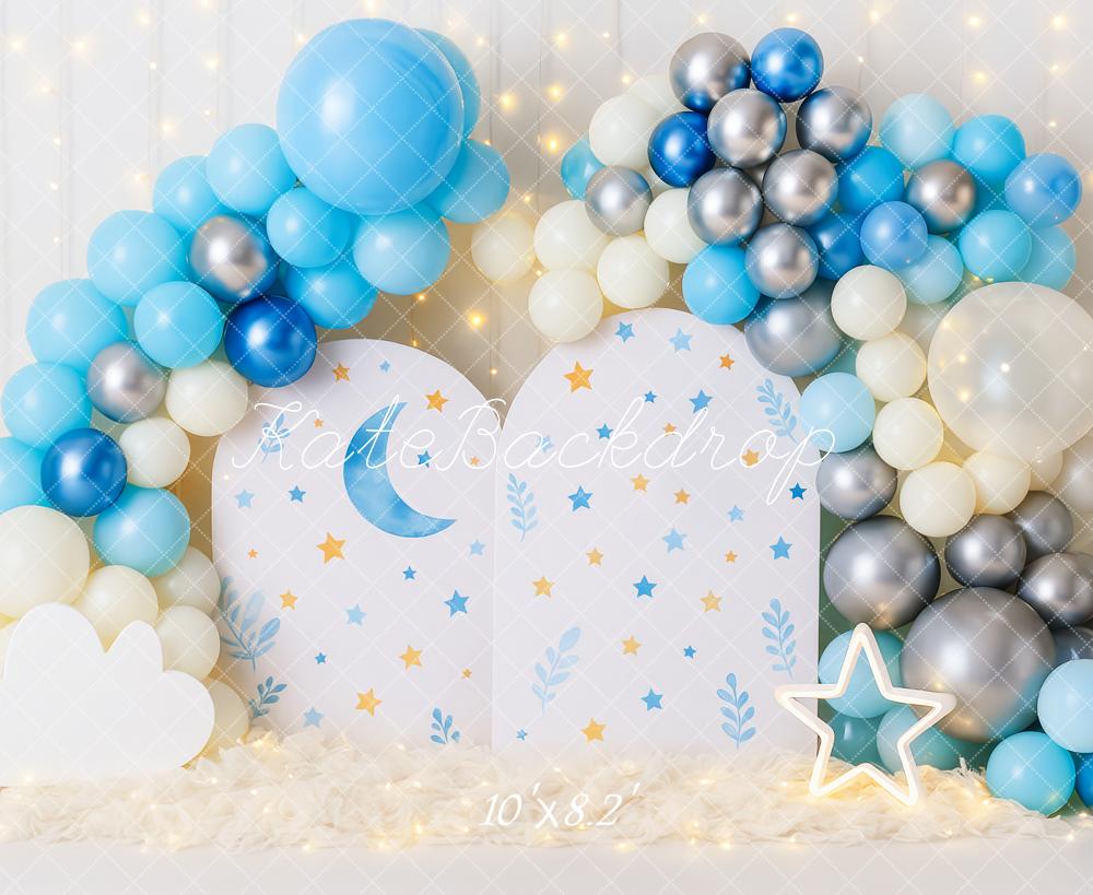Kate Anniversaire Lune Étoiles Ballon Lumières Toile de fond conçue par Patty Roberts - Kate Backdrop FR