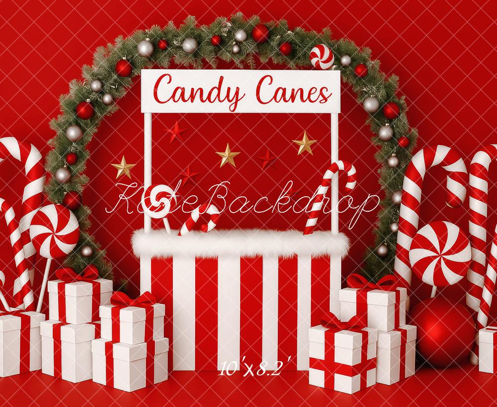 Kate Noël Rouge Cadeaux Bonbons Arche Toile de fond conçue par Patty Roberts - Kate Backdrop FR