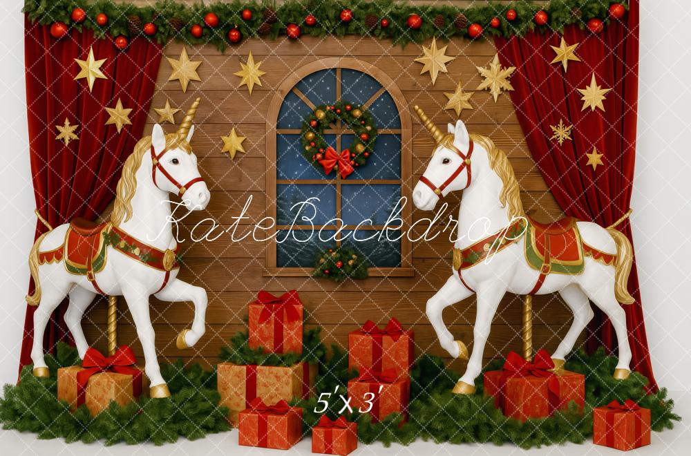 Kate Noël Licorne Cadeaux Fenêtre Toile de fond conçue par Patty Roberts - Kate Backdrop FR