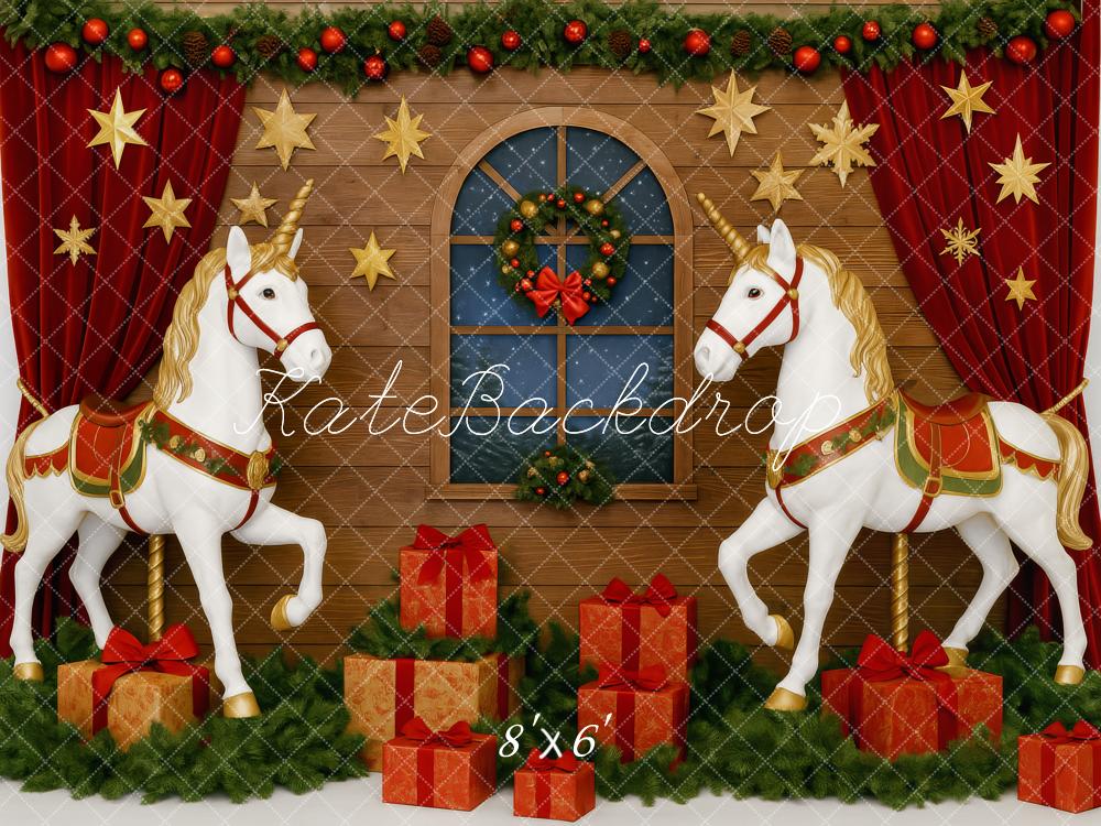 Kate Noël Licorne Cadeaux Fenêtre Toile de fond conçue par Patty Roberts - Kate Backdrop FR