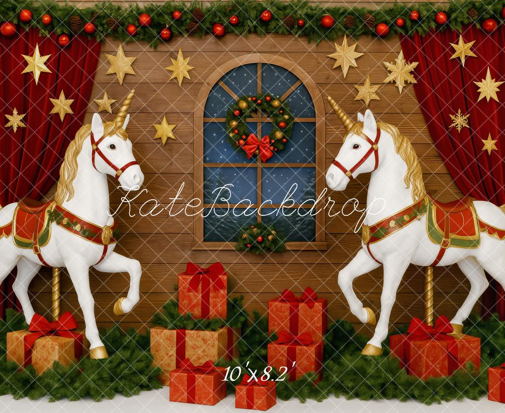 Kate Noël Licorne Cadeaux Fenêtre Toile de fond conçue par Patty Roberts - Kate Backdrop FR