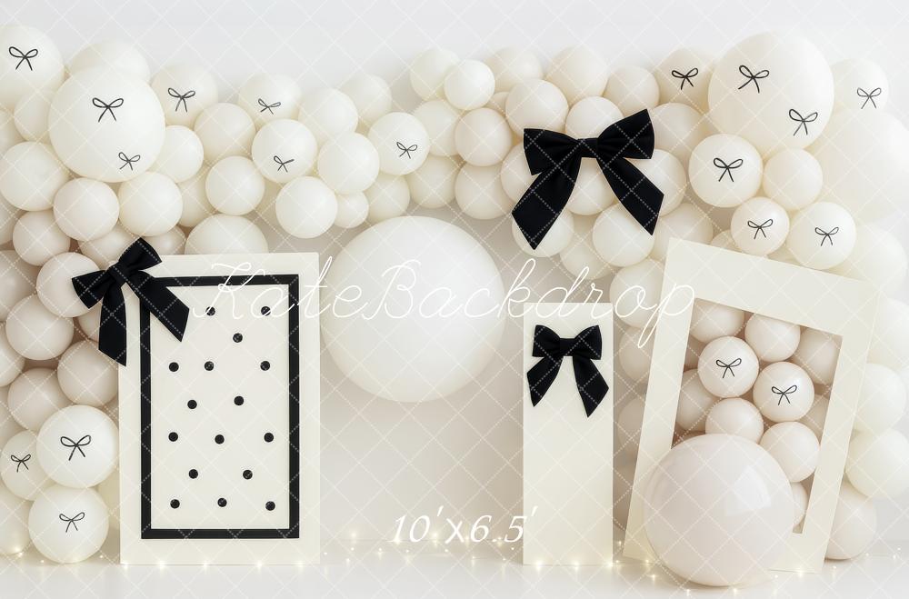 Kate Anniversaire Ballons Mode Blanc Toile de fond conçue par Patty Roberts - Kate Backdrop FR