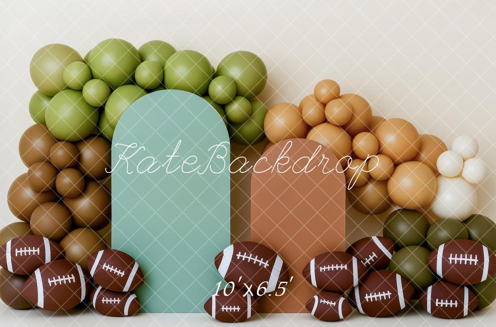 Kate Anniversaire Football Ballon Arche Toile de fond conçue par Patty Roberts - Kate Backdrop FR