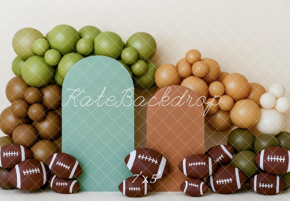 Kate Anniversaire Football Ballon Arche Toile de fond conçue par Patty Roberts - Kate Backdrop FR