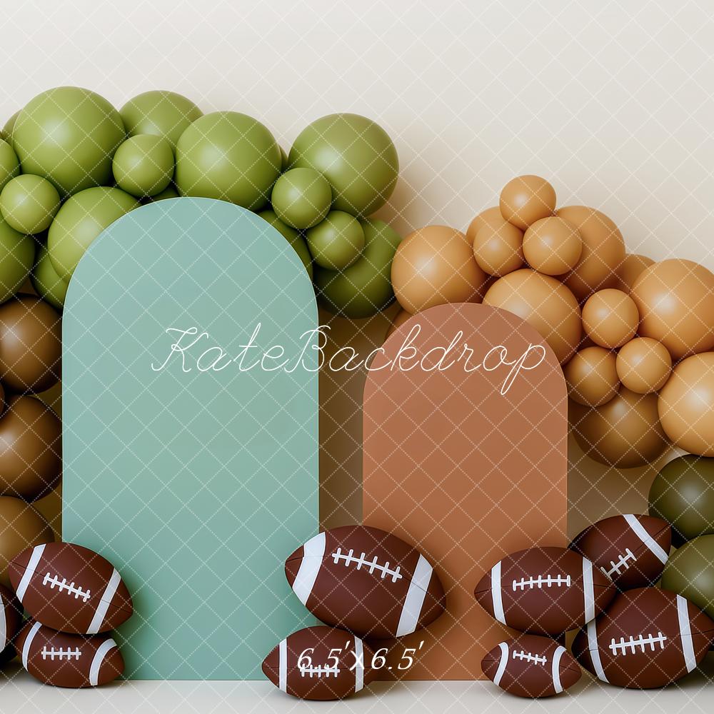 Kate Anniversaire Football Ballon Arche Toile de fond conçue par Patty Roberts - Kate Backdrop FR