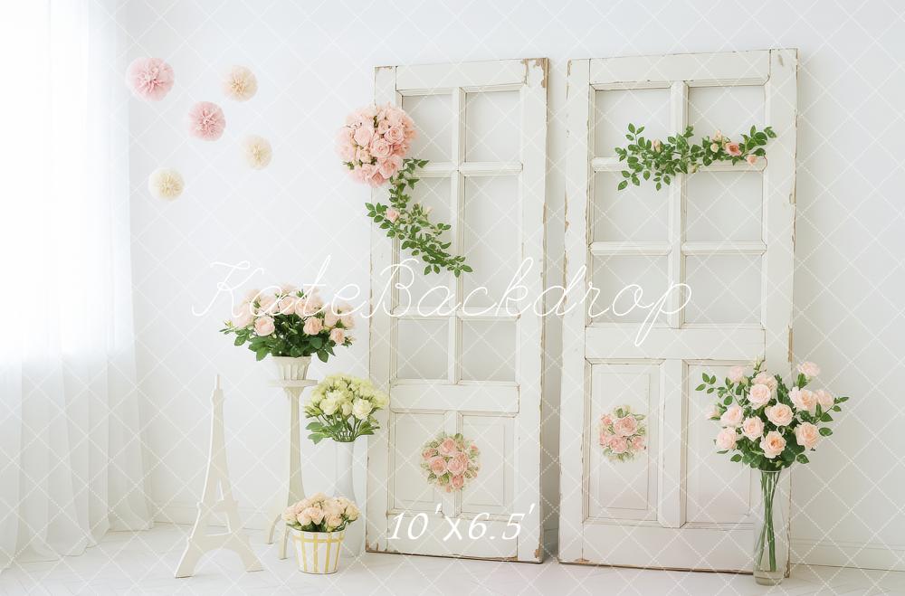 Kate Élégant Fleurs Portes Vintage Blanc Toile de fond conçue par Patty Roberts - Kate Backdrop FR