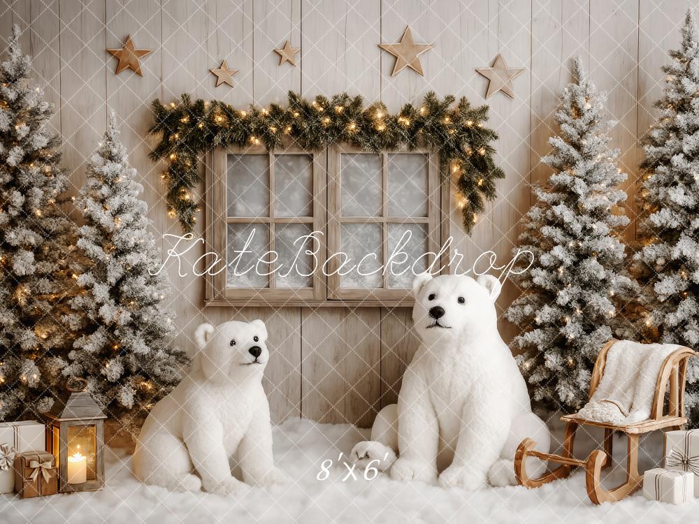 Kate Sapin de Noël Ours Polaire Fenêtre Toile de fond conçue par Patty Roberts - Kate Backdrop FR