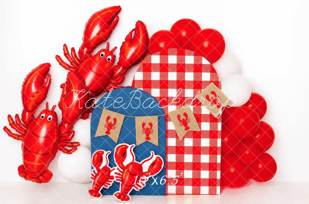 Kate Anniversaire Homard Ballon Rouge Toile de fond conçue par Patty Roberts - Kate Backdrop FR