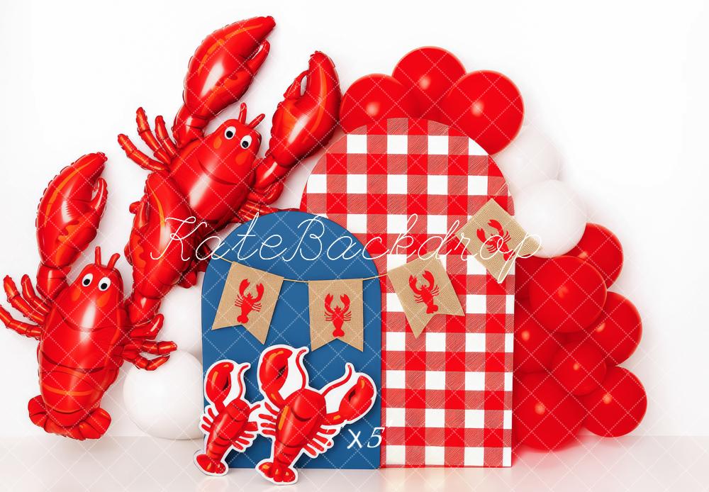 Kate Anniversaire Homard Ballon Rouge Toile de fond conçue par Patty Roberts - Kate Backdrop FR
