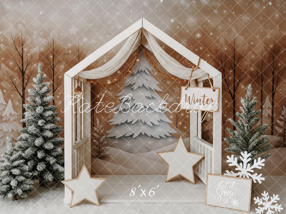 Kate Sapin de Noël Hiver Neige Maison Toile de fond conçue par Patty Roberts - Kate Backdrop FR