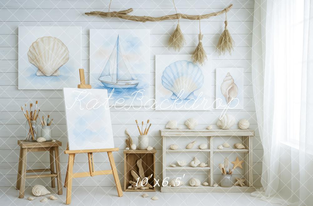 Kate Atelier d'Art Nautique Coquillage Toile de fond conçue par Patty Roberts - Kate Backdrop FR